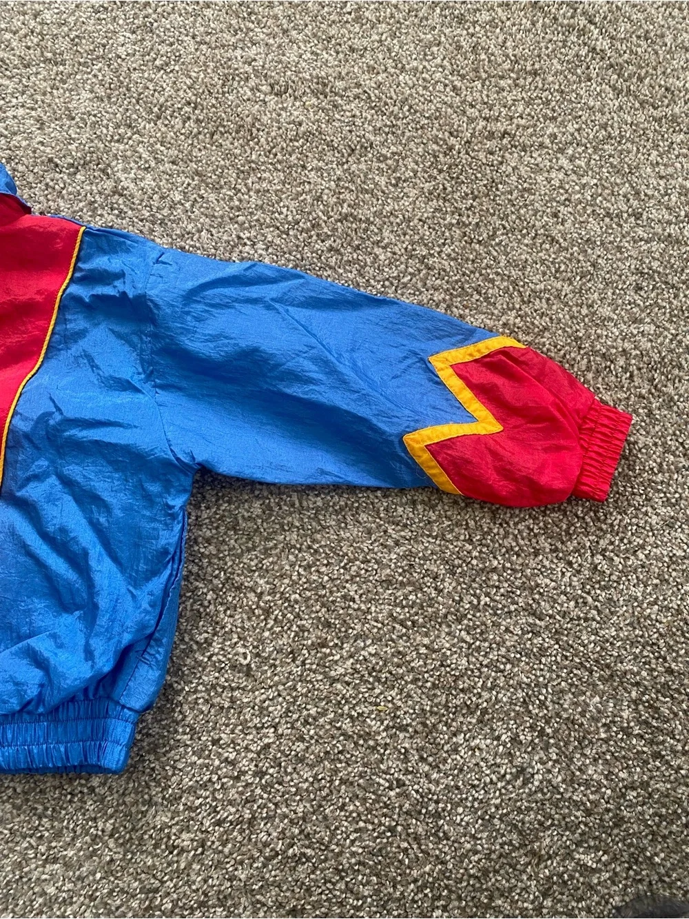 Vintage Bright Blue Colorblock Windbreaker Jacket with Sunburst